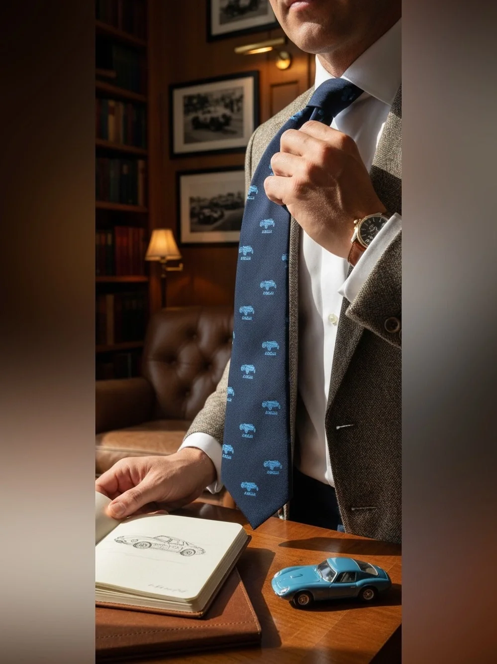 Bartex Paris Men's Navy Blue Tie with Light Amlicar Motif